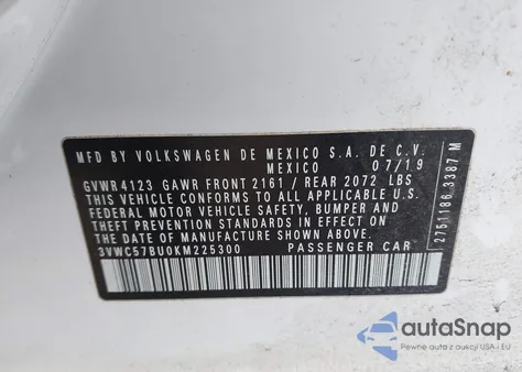 2019 Volkswagen Jetta 1.4T R-Line/1.4T S/1.4T Se z USA, uszkodzony, nr VIN 3VWC57BU0KM225300